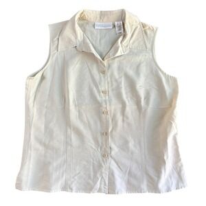 First Issue Liz Claiborne Womens XL Beige Sleeveless Button Down‎ Collared Shirt